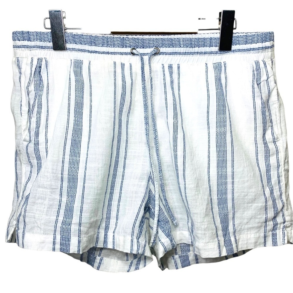 LOGG White Blue Stripes Shorts Sz 10 Elastic Waist Pockets Minimalist Costal